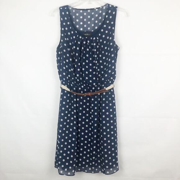 Alyx Sleeveless Polka Dot Blue A Line Dress Size 10 - Picture 1 of 12